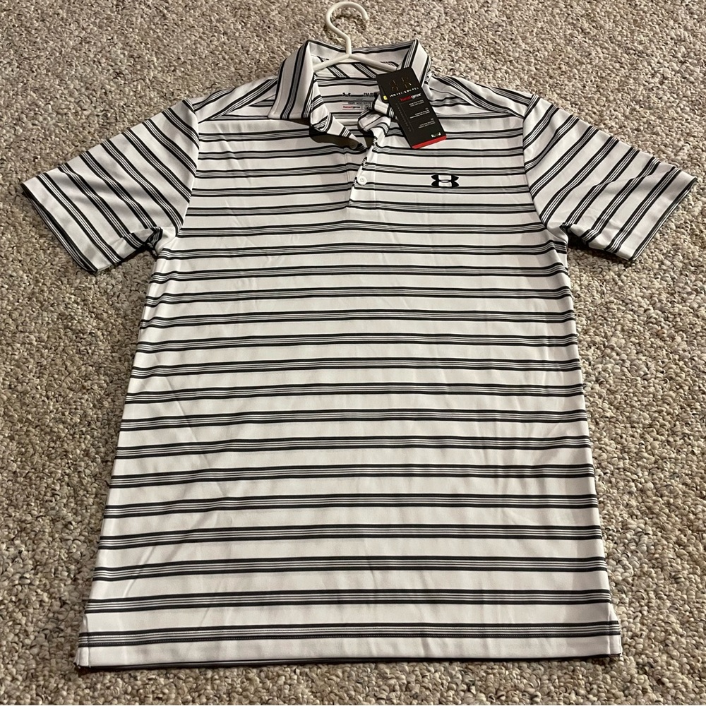 New Under Armour Striped Polo Golf Shirt Heat Gear Men’s Small NWT